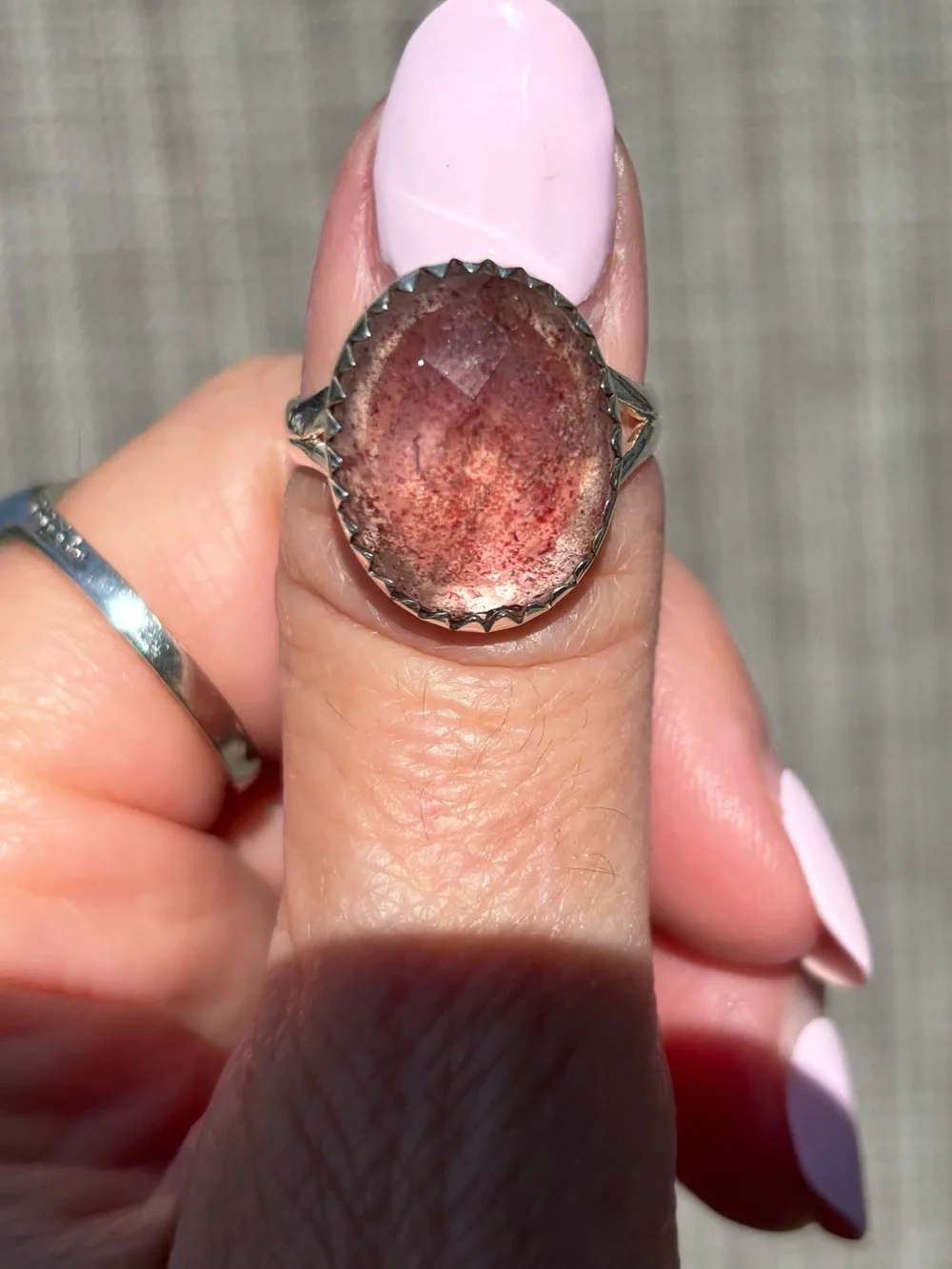 Sterling Silver Faceted Strawberry Quartz Ring Size 7.5